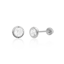 Load image into Gallery viewer, Tresoli Sterling Silver Rhodium Plated Round Bezel Screw Back Earring