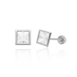 Tresoli Sterling Silver Rhodium Plated Square Bezel Screw Back Earring