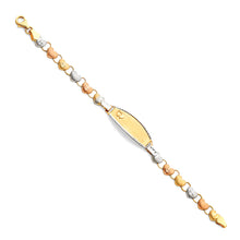 Load image into Gallery viewer, 14K Tri Color Gold Heart Light Stampato ID Bracelet For Junior