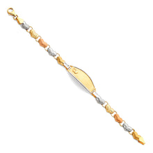 Load image into Gallery viewer, 14K Tri Color Gold Hearts Light Stampato ID Bracelet For Junior