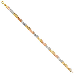 14K Tri Color Gold Thick Crystal Cut Bracelet