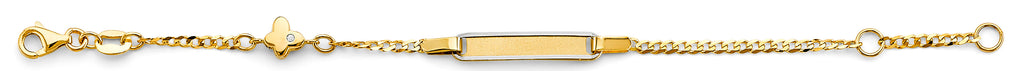 14K Two Tone Gold CZ Baby ID With Butterfly Bracelet