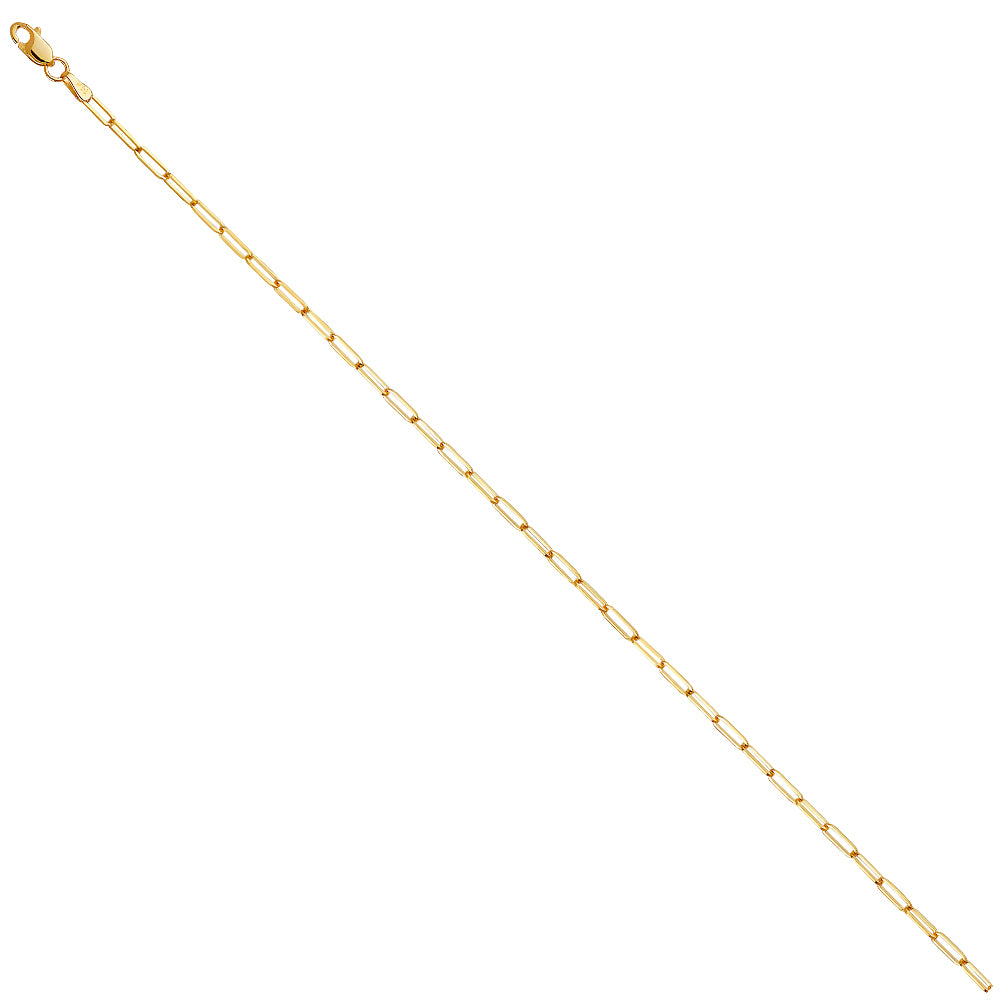14K Yellow Gold 2.0mm Solid Square Paperclip Chain