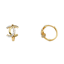 Load image into Gallery viewer, 14K Two Tone Gold X CZ Huggies Earrings