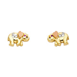 14K Tri Color Gold Elephant Post Earrings