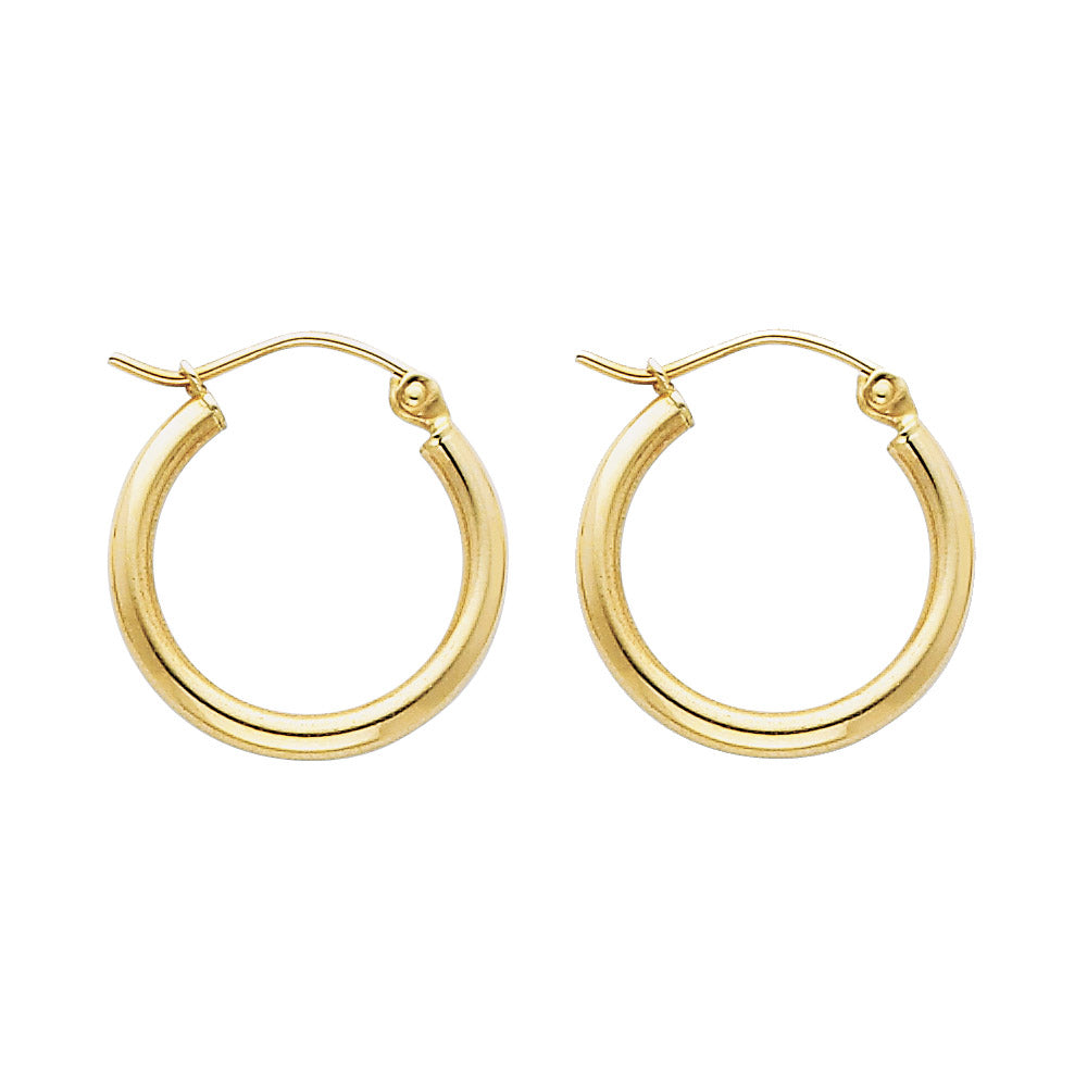 14K Yellow Gold 2mm Round Tube Polished Hoop Earrings