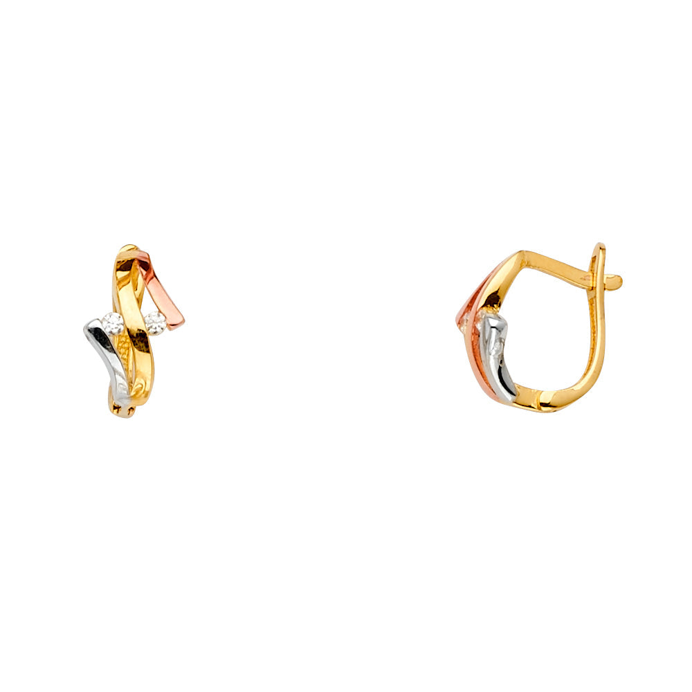 14K Tri Color Gold Curve Fancy CZ Earrings