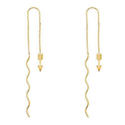 14K Yellow Gold Arrow Front And Back Dangle Earrings