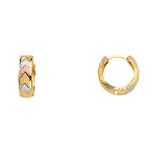 Load image into Gallery viewer, 14K Tri Color Gold Arrow Huggies Earrings
