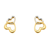 14K Two Tone Gold 2 Heart Earrings With Push Back