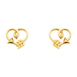14K Yellow Gold Arrow Heart Earrings With Push Back