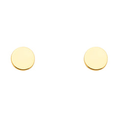 14K Yellow Gold Plain Circle Earrings With Push Back