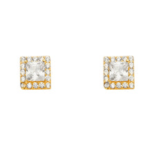 Load image into Gallery viewer, 14K Yellow Gold Solitare Halo Square CZ Earrings With Push Back