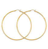 14K Yellow Gold Budded DC Big Round Tube 2mm Hoop Earrings