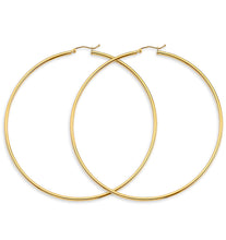 Load image into Gallery viewer, 14K Yellow Gold 2mm Big Round Tube Polish Hoop Earrings