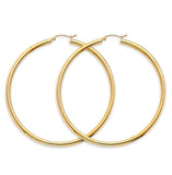 14K Yellow Gold 3mm Big Round Tube Polish Hoop Earrings