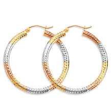 Load image into Gallery viewer, 14K Tri Color Gold Round Tube DC 3mm Hoop Earrings