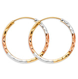 14K Tri Color Gold 1.8mm Tube DC Endless 25mm Hoop Earrings