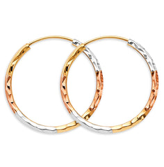 14K Tri Color Gold 1.8mm Tube DC Endless 25mm Hoop Earrings