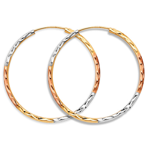 14K Tri Color Gold 1.8mm Tube DC Endless 35mm Hoop Earrings