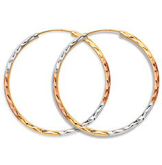 14K Tri Color Gold 1.8mm Tube DC Endless 35mm Hoop Earrings