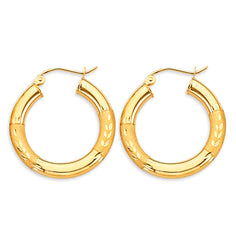 14K Yellow Gold 3.8mm Budded DC Round Tube 25mm Hoop Earrings