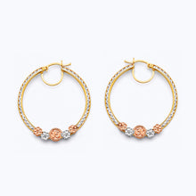 Load image into Gallery viewer, 14K Tri Color Gold CZ 15 Years Flower Hoop Earrings