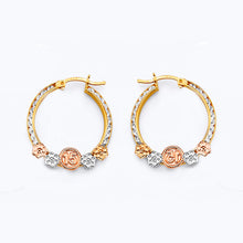 Load image into Gallery viewer, 14K Tri Color Gold 23mm CZ 15 Years Flower Hoop Earrings