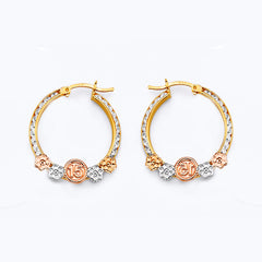 14K Tri Color Gold 23mm CZ 15 Years Flower Hoop Earrings