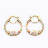 14K Tri Color Gold 25mm CZ 15 Years Flower Hoop Earrings