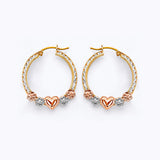 14K Tri Color Gold 22mm CZ Flower And Heart Hoop Earrings