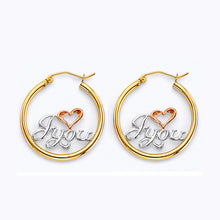 Load image into Gallery viewer, 14K Two Tone Gold Mom Hoop Earrings