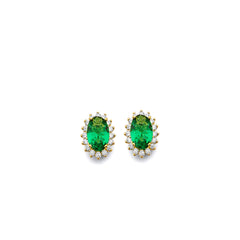 14K Yellow Gold CZ Oval May Birth Stone Earrings