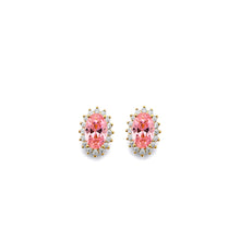 Load image into Gallery viewer, 14K Yellow Gold CZ Oval October Birth Stone Earrings