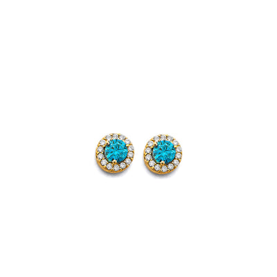 14K Yellow Gold CZ Round December Birth Stone Earrings