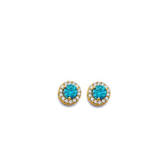 14K Yellow Gold CZ Round December Birth Stone Earrings