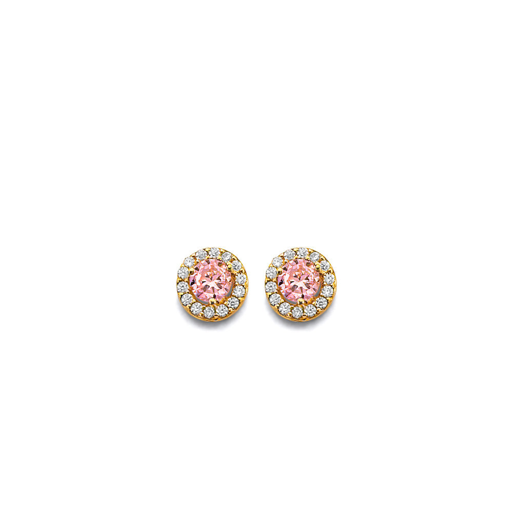 14K Yellow Gold CZ Round October Birth Stone Earrings
