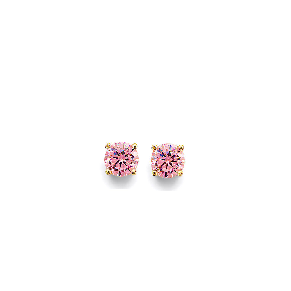 14K Yellow Gold CZ Round Flower Basket October Birth Stone Earrings