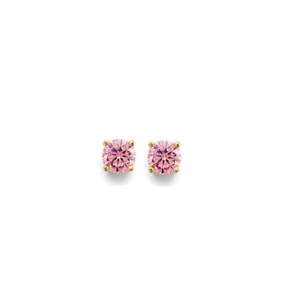 14K Yellow Gold CZ Round Flower Basket October Birth Stone Earrings