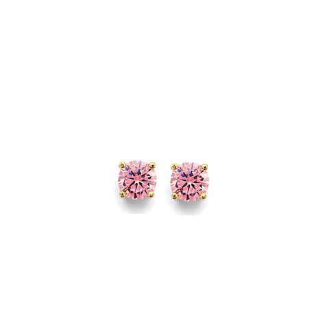 14K Yellow Gold CZ Round Flower Basket October Birth Stone Earrings