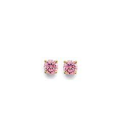 14K Yellow Gold CZ Round Flower Basket October Birth Stone Earrings