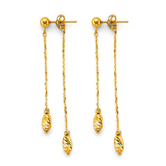 14K Yellow Gold Hanging Double Chain With Ball Earrings