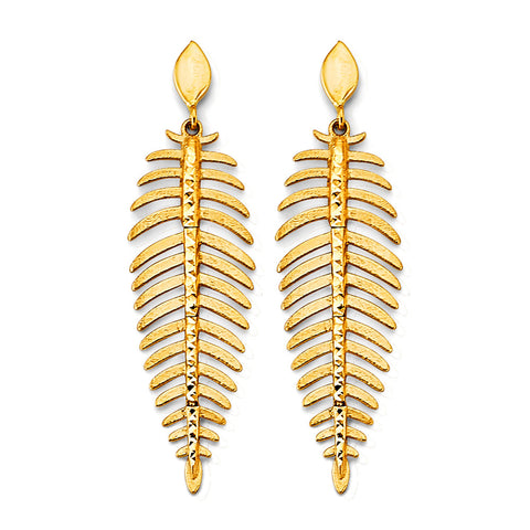 14K Yellow Gold Fancy Leaf Drop Earrings