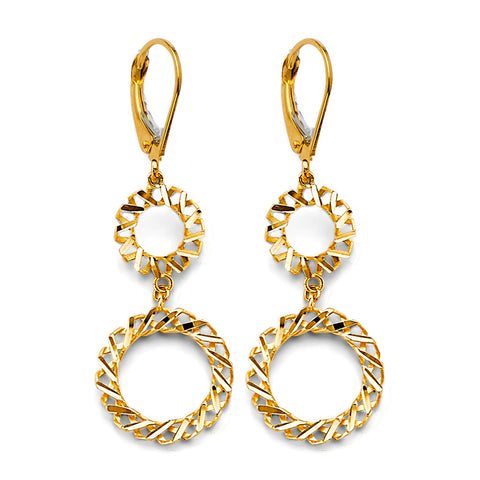 14K Yellow Gold Fancy Hanging Circle Earrings