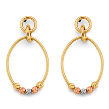 Load image into Gallery viewer, 14K Tri Color Gold Hanging Oval Tube With Bead Earrings