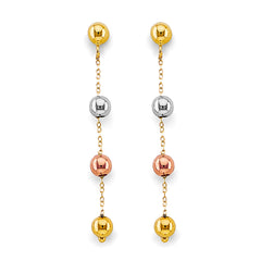 14K Tri Color Gold Hanging Ball Earrings