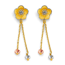 Load image into Gallery viewer, 14K Tri Color Gold Flower Hanging Earrings