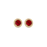 14K Yellow Gold Round Red CZ Push Back Earrings