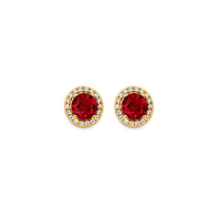 14K Yellow Gold Round Red CZ Push Back Earrings