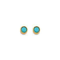 14K Yellow Gold Round Turquoise Push Back Earrings